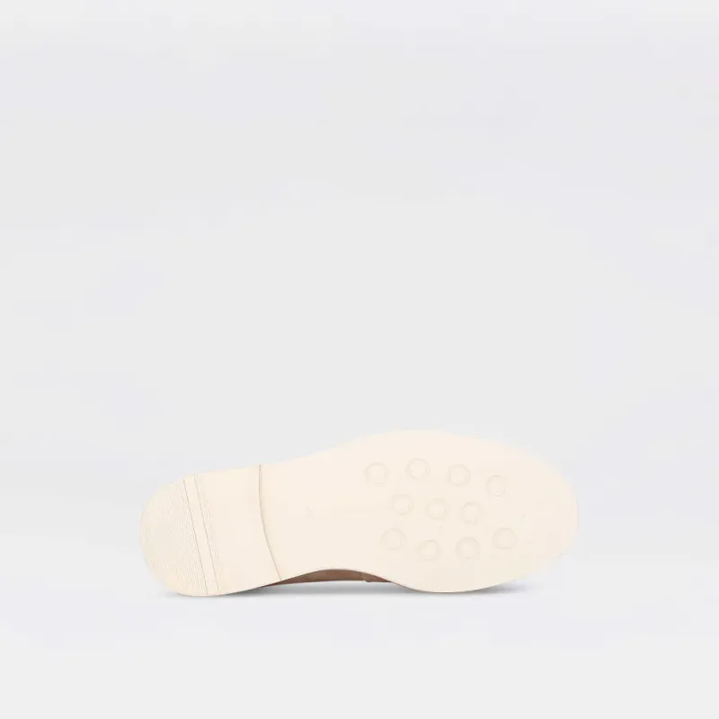 Pepper - sand-beige penny loafer til herre i semsket skinn