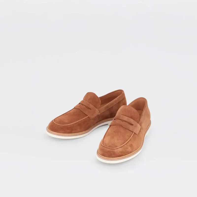 Pepper - camelbrun penny loafer til herre i semsket skinn