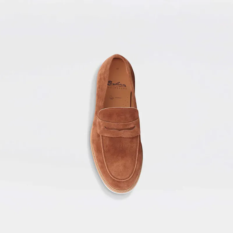 Pepper - camelbrun penny loafer til herre i semsket skinn
