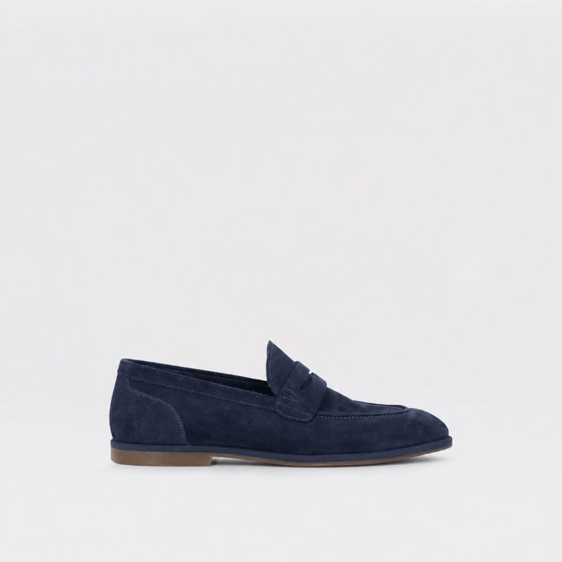Paris - navy loafer til herre i semsket skinn