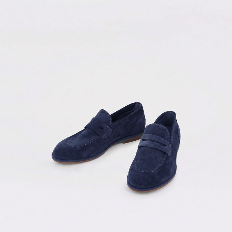Paris - navy loafer til herre i semsket skinn